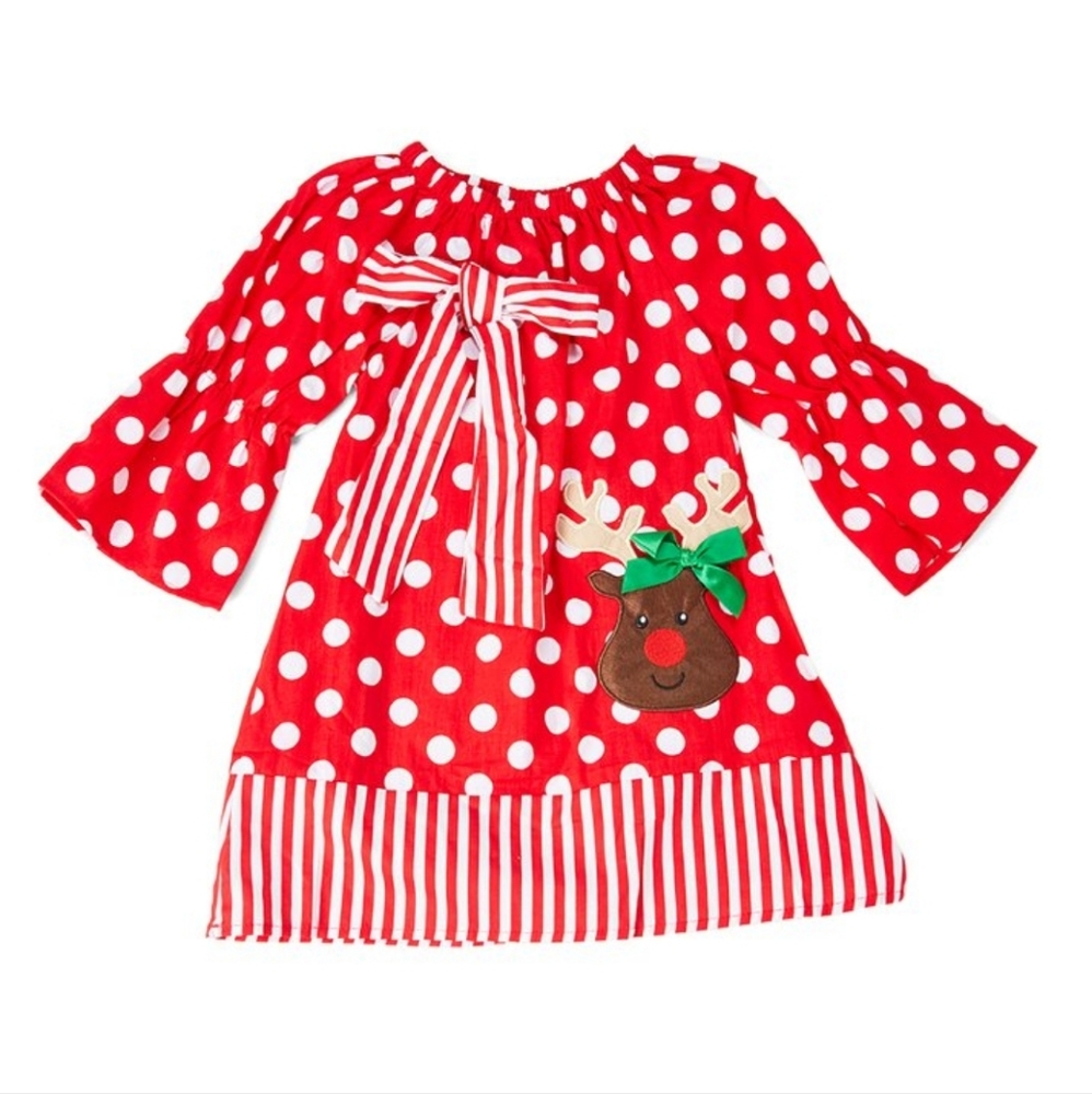 Reindeer Dot & Stripe A Line Dress